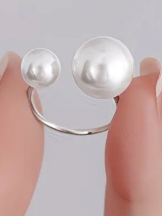 Jewelry - Elegant White Pearl Double-Accent Open Ring